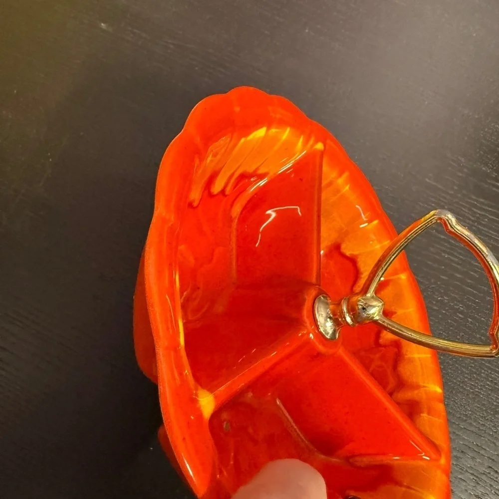 Made in USA Vintage Vibrant Orange Divided Serving Candy Relish Dish
